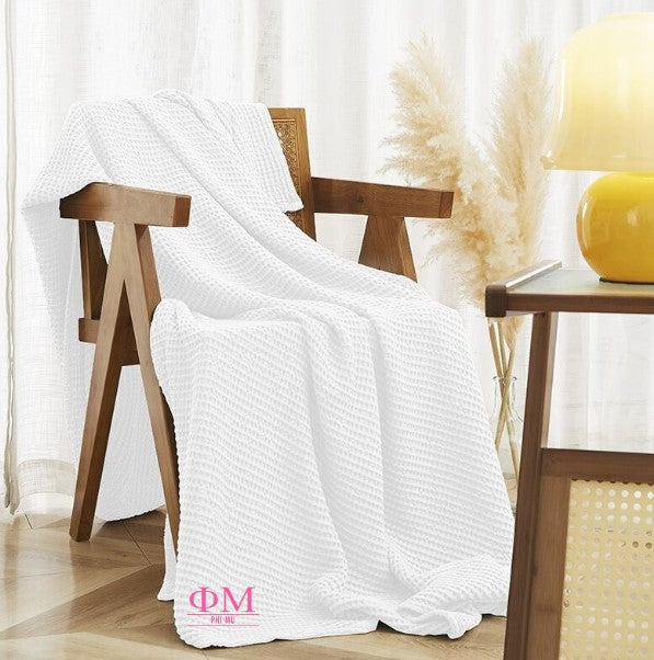 Phi Mu Ultra Luxe Bamboo-Pima Cotton Knitted Waffle Throw Blanket