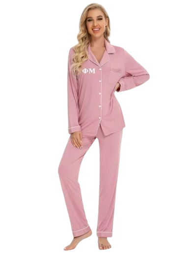 Phi Mu Luxe 100% Jersey Knit Bamboo Pajama Long Sleeve/Pants Set